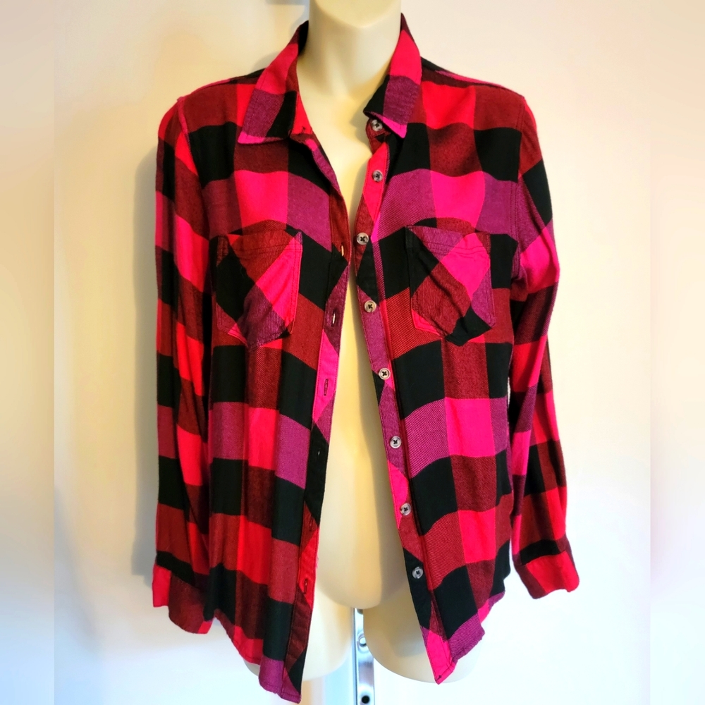 Hot pink, red and black plaid